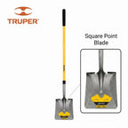 Truper Tru Pro Square-Point Shovel, 48-Inch Fiberglass Handle with 9-Inch Cushion Grip, Heavy-Duty Professional Digging & Transfer Shovel (Model PCL-F / 31199)