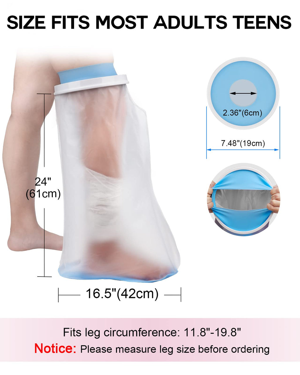 DNEOUXI Waterproof Cast Covers for Shower Leg Adult with Non-Slip Bottom, Watertight Leg Cast Protector Cast Bag for Shower Knee Shank Foot Ankle Surgery Dressing Wound, Reusable