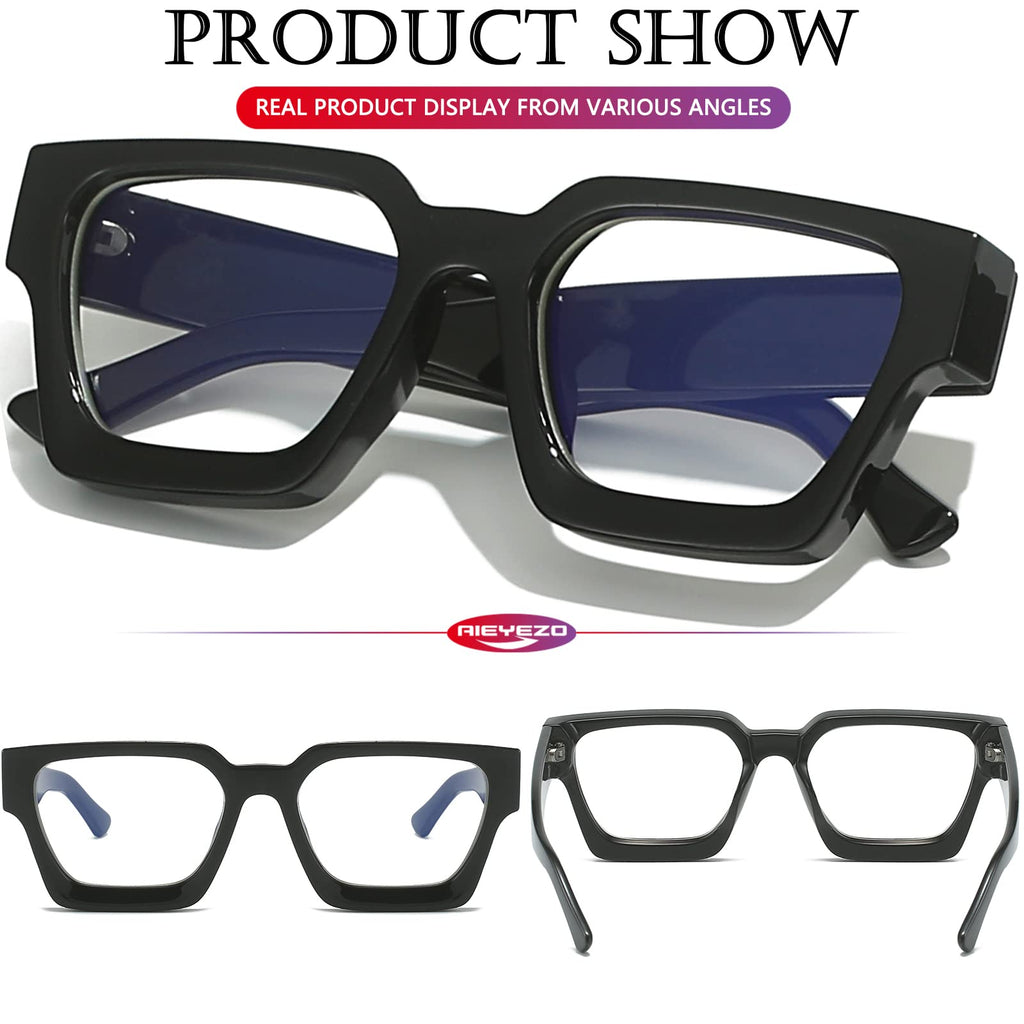 AIEYEZO Square Thick Frame Glasses for Women Men Fashion Blue Light Glasses Trendy Chic Computer Eyeglasses (Black + Tortoise)