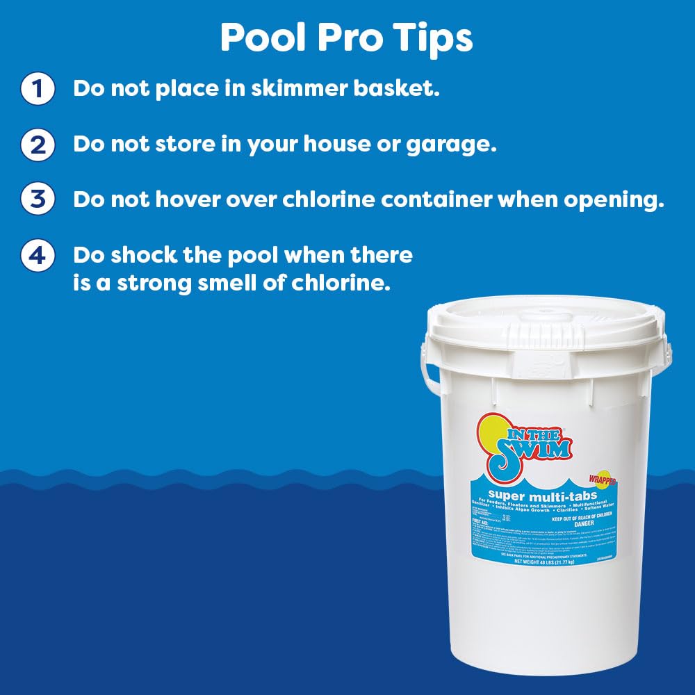 In The Swim 3 inch 5-in-1 Super Multi-Tabs – Swimming Pool Sanitizer – Chlorine - Algaecide - Stabilizer - Clarifier - 48 Pounds