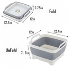 Collapsible Dish Basin with Drain Plug, 9L 2.4 Gallon Portable Wash Basin Dishpan Space Saving Dish Washing Tub Foldable Sink Tub Kitchen Storage Tray Grey