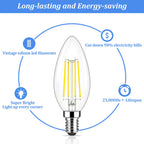 Brightever E12 Candelabra LED Light Bulbs 60 Watt Equivalent, 620 Lumen 6W C32 B11 Clear LED Filament Candle Bulbs, Dimmable Daylight White 5000K Chandelier Light Bulbs for Ceiling Fan, Pack of 5
