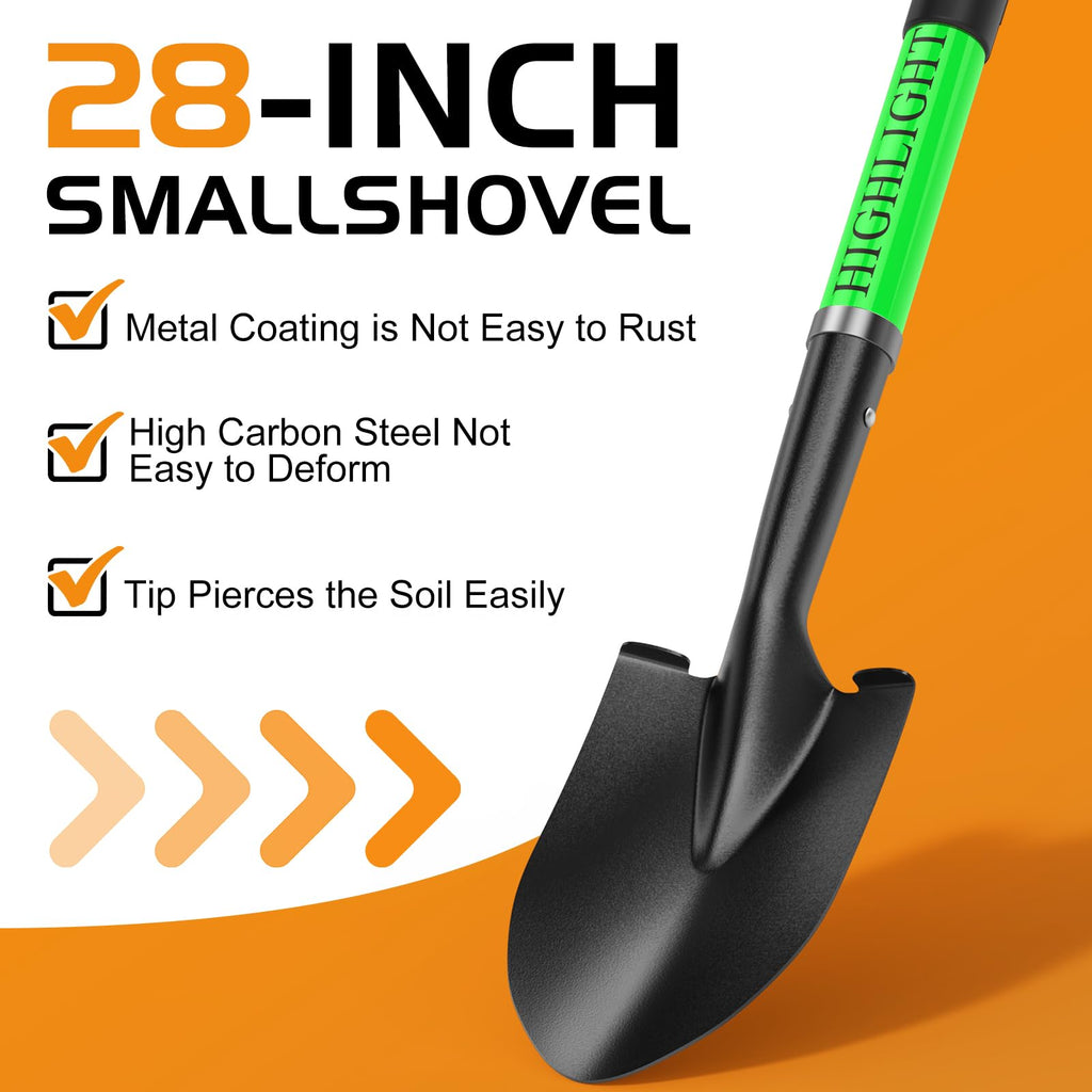 HIGHLIGHT Kids Digging Shovel, Beach 28Inch Fiberglass D Grip Round Green