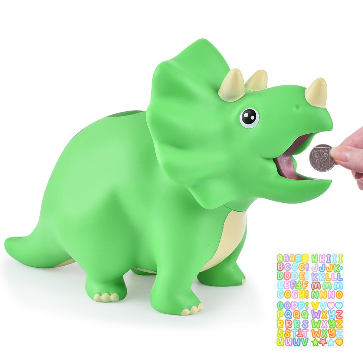 PJDRLLC Dinosaur Piggy Bank for Kids, Unbreakable Plastic Money Coin Bank for Boys and Girls, Great Gifts for Birthday, Easter, Christmas (Green)