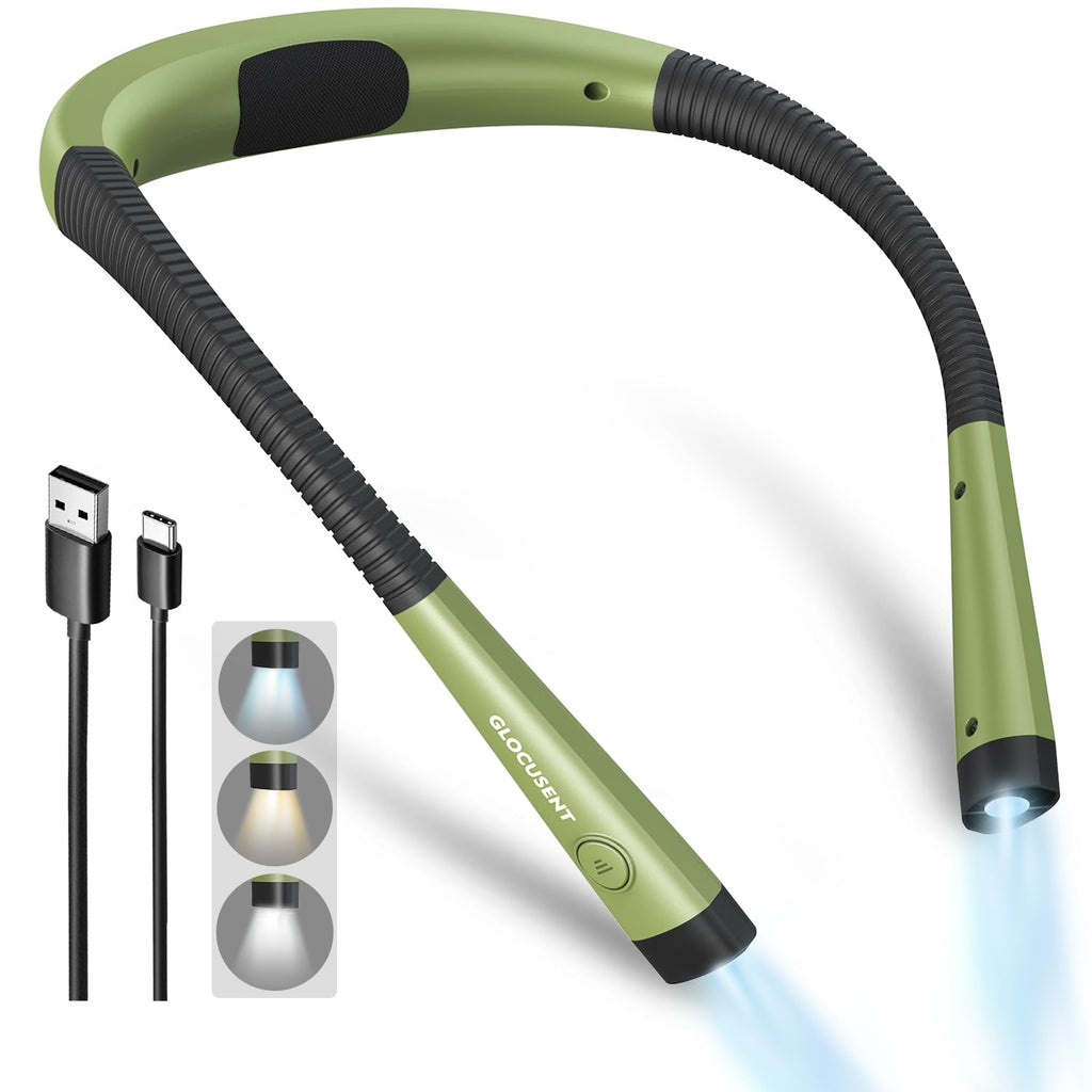 Glocusent Reading Light LED Neck Light,80-hr Rechargeable Book Light