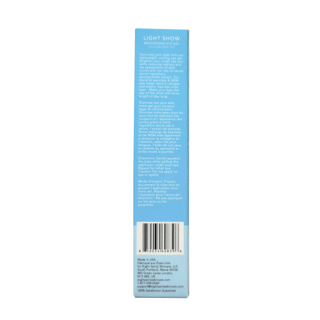 Eight Saints Light Show Brightening Eye Gel, Natural and Organic Anti Aging Cooling Eye Gel to Reduce Puffiness, Wrinkles and Calms Under Eye Skin, 0.5 Ounces