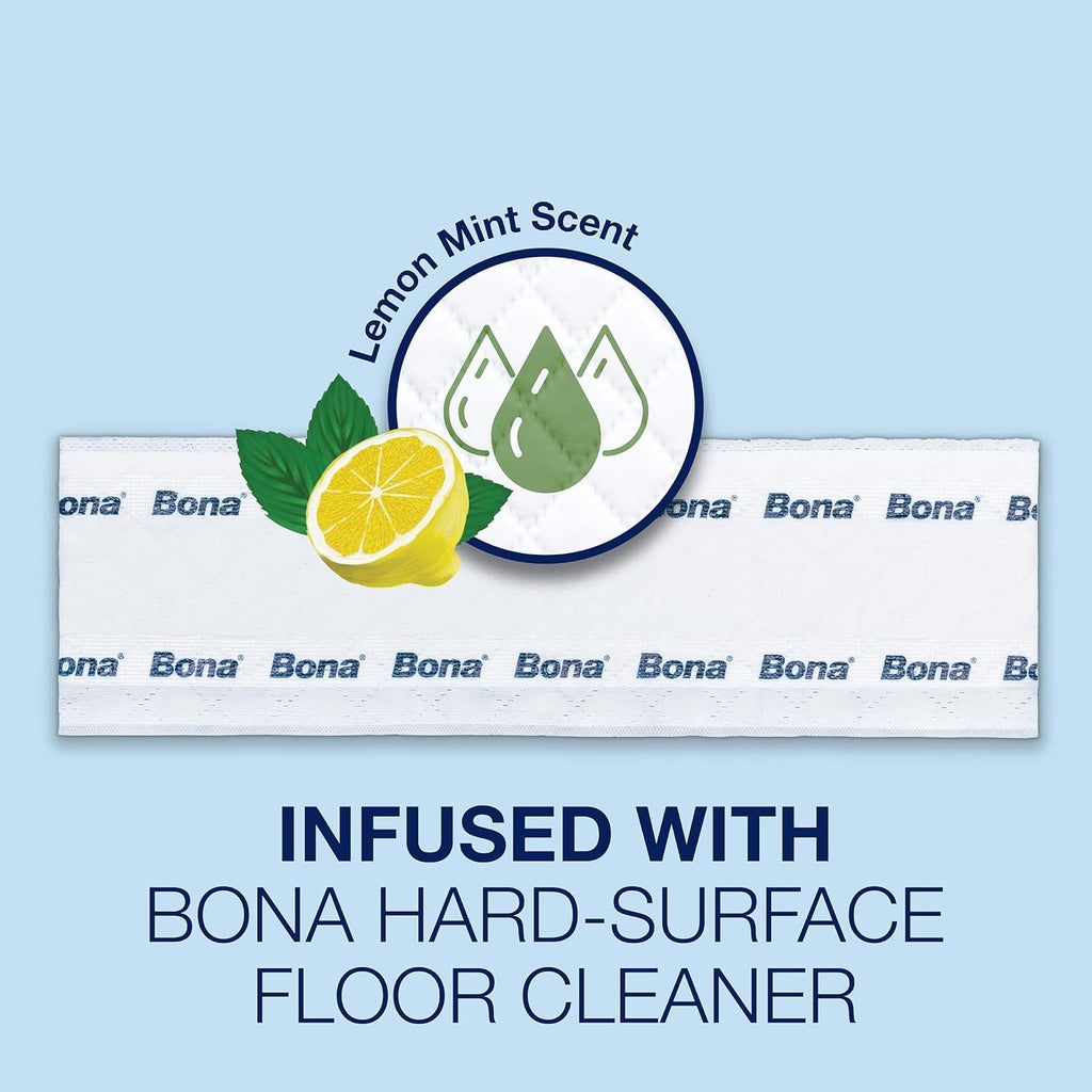Bona® Disposable Wet Cleaning Pads for Hard-Surface Floors,Lemon Mint Scent,12 Count (Pack of 6)