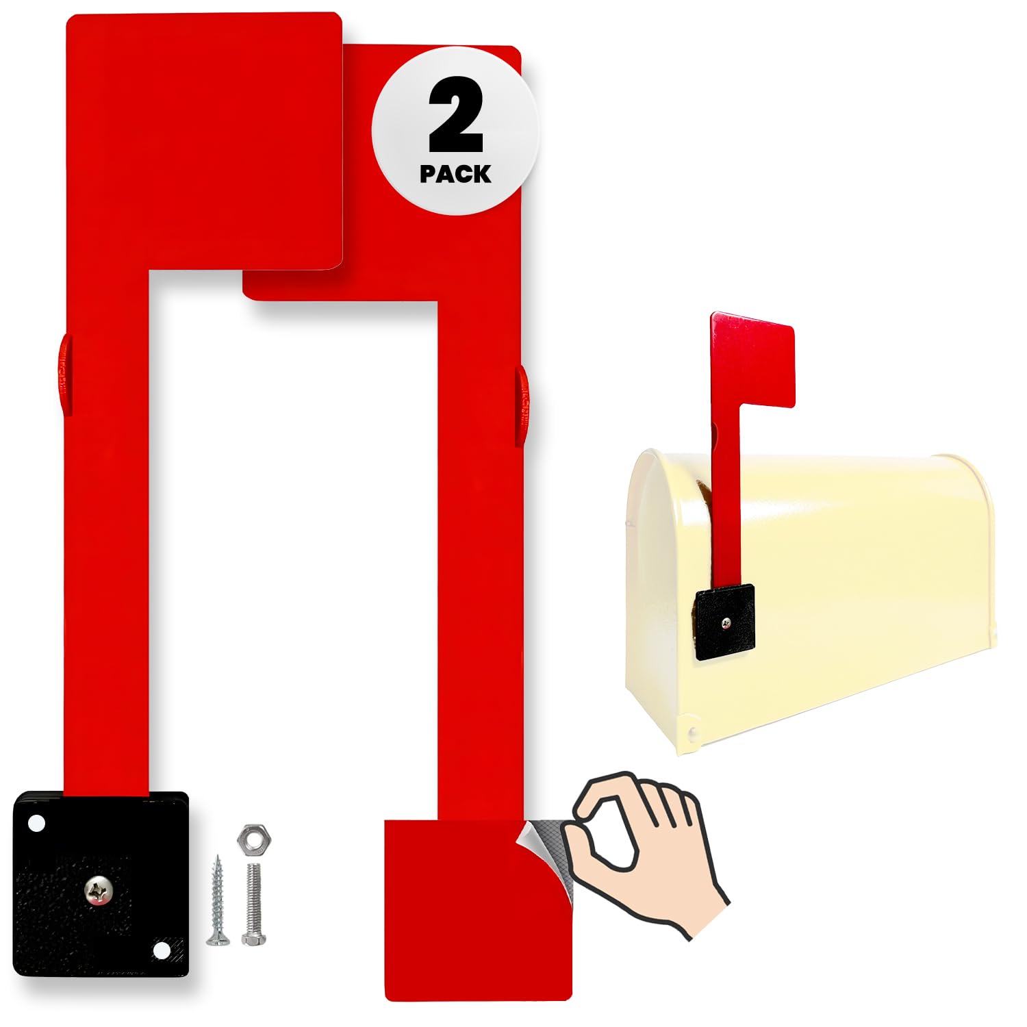 No Tools Needed Weather-Proof Mailbox Flag Replacement (Pack of 2) Strong Adhesive or Screws Red Flag for Mailboxes Outside – Two Installation Options