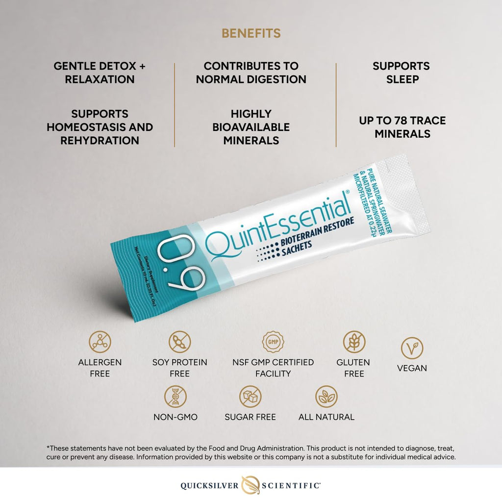 Quicksilver Scientific Quintessential 0.9 Sachets - Isotonic Solution with Sea Water Minerals + Alpine Spring - Liquid Hydration, Electrolyte + Multi Minerals Supplement (30 Count)