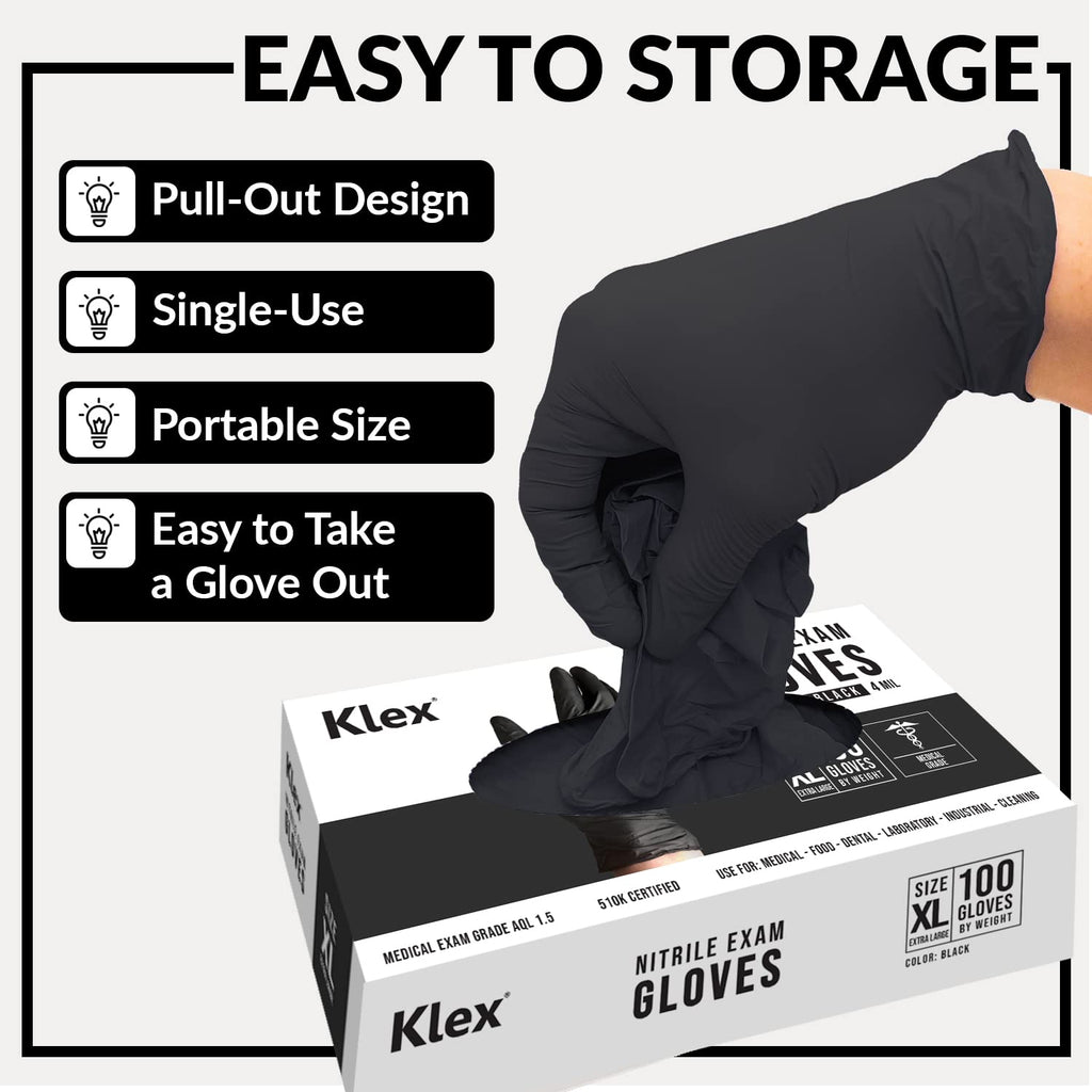 Klex Nitrile Exam Gloves - Medical Grade, Powder Free, Latex Rubber Free, Disposable, Food Safe (1000, Large)