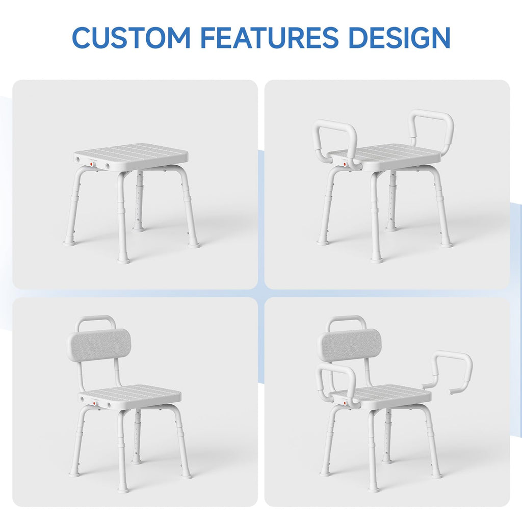 Loyoda 360° Swivel Shower Chair for Inside Shower, Removable Arms & Back, Adjustable Height Rotating Shower Stool for Seniors and Disabled，Swivel Bath Chair for Inside Tub，Neutral Gray