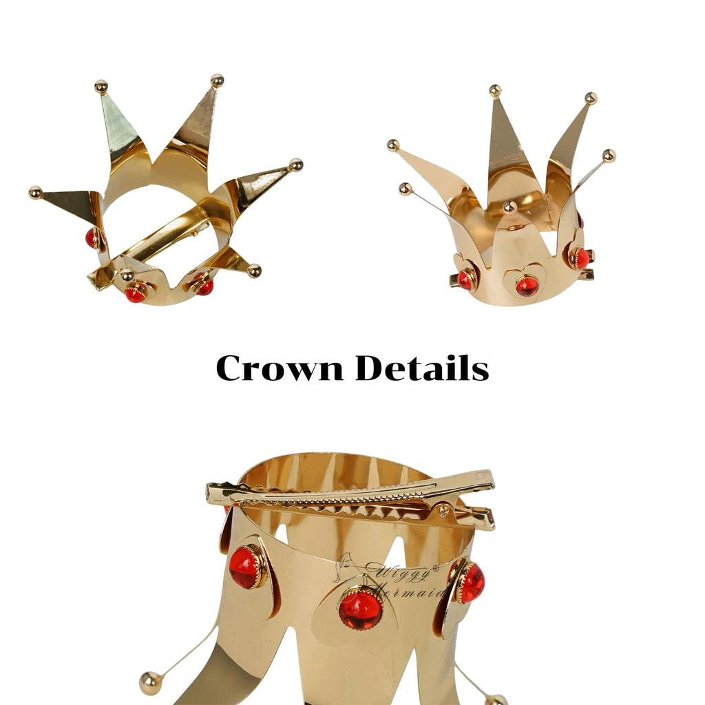 Wiggy Mermaid Red Heart Queen Wig Costume Women and Crown Cosplay Girls Pre-styled Fluffy Short Curly Halloween Anime Cosplay Party Wigs with Cap One Size