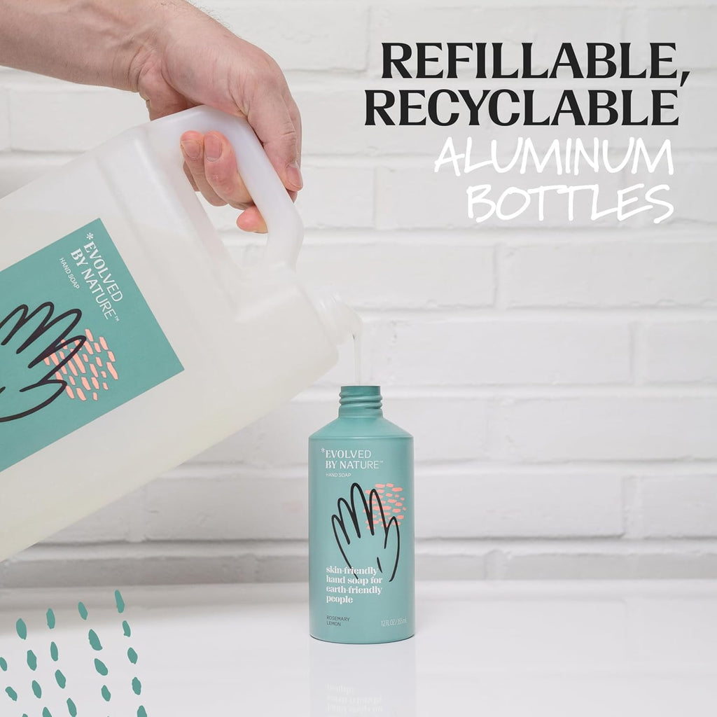 EVOLVED BY NATURE Liquid Hand Soap Refill, 128 Oz, Rosemary Lemon, Biodegradable Formula
