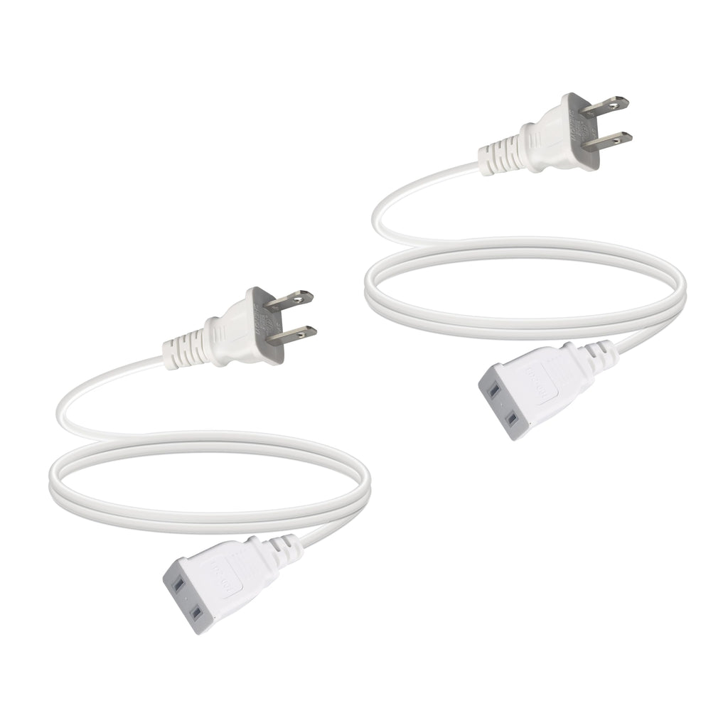 6FT 2 Prong White Slender Short Extension Cord, 18AWG NISPT-2 10A 125V Polarized Plug - Indoor Small Single Power Cord Wire for Christmas Lights, Behind TV/Couch, Home Office Use (2 Pack)