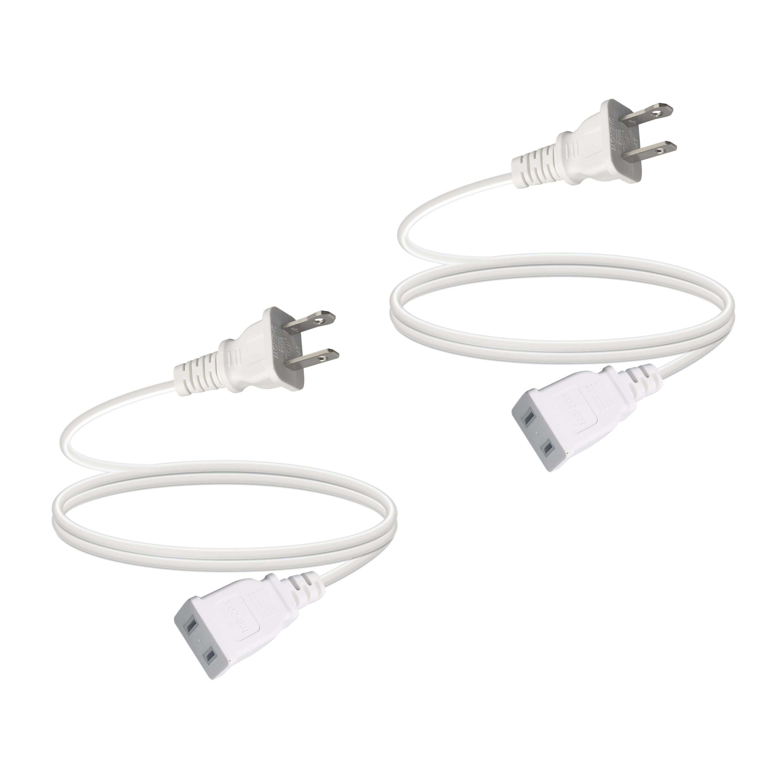 6FT 2 Prong White Slender Short Extension Cord, 18AWG NISPT-2 10A 125V Polarized Plug - Indoor Small Single Power Cord Wire for Christmas Lights, Behind TV/Couch, Home Office Use (2 Pack)
