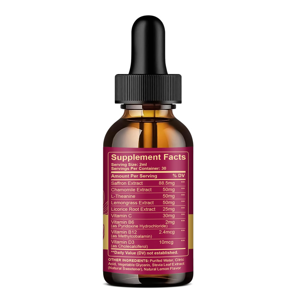 Hovika 2 Pack Liposomal Saffron Supplements - 88.5mg Saffron Extract Liquid Drops with L-Theanine, Chamomile, Vitamin C, B6, B12 & D3 - Lemon Flavor