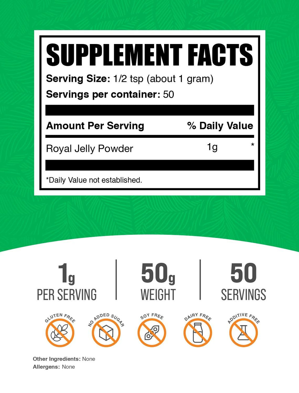 BulkSupplements.com Royal Jelly Powder - Royal Jelly Supplement, for Immune Support - Gluten Free, 1g per Serving, 50g (1.8 oz) (Pack of 1)