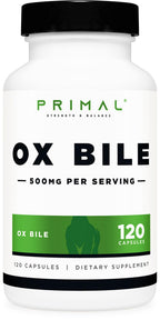 Primal Ox Bile (500mg) 120 Capsules, Gluten-Free, GMO-Free