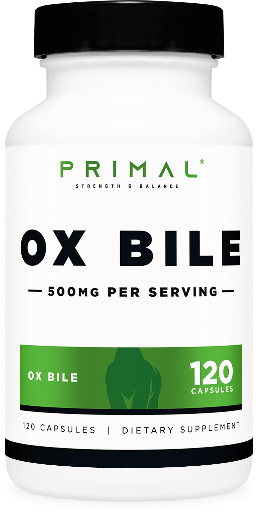 Primal Ox Bile (500mg) 120 Capsules, Gluten-Free, GMO-Free