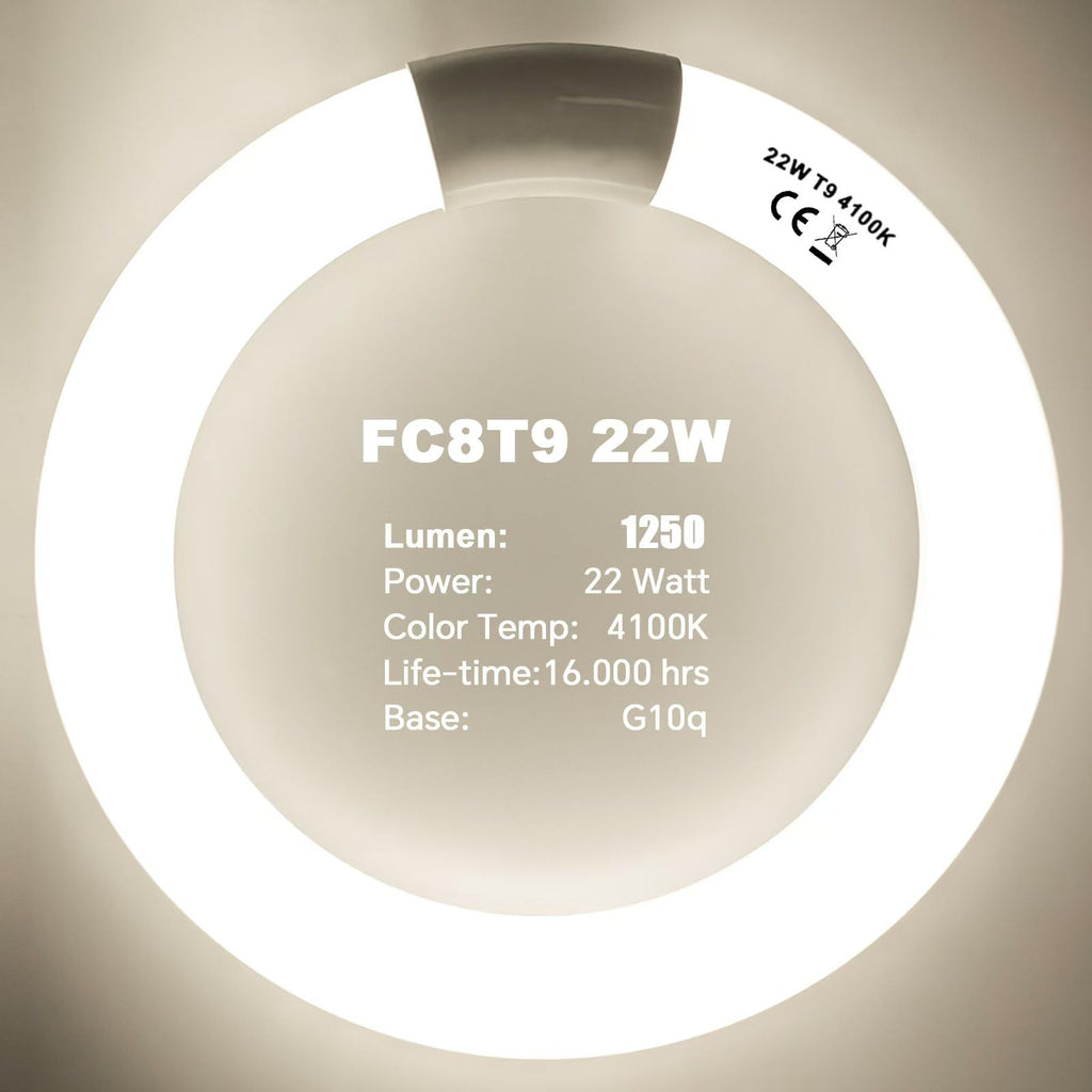 Celiwace FC8T9/CW 22W and FC12T9/CW 32W Cool White Set, 8 inch T9 22 Watts Circular Light Bulbs, 12 inch 32 Watts Circline Fluorescent Bulb Round Ring Bulb CRI 80, G10q Prong