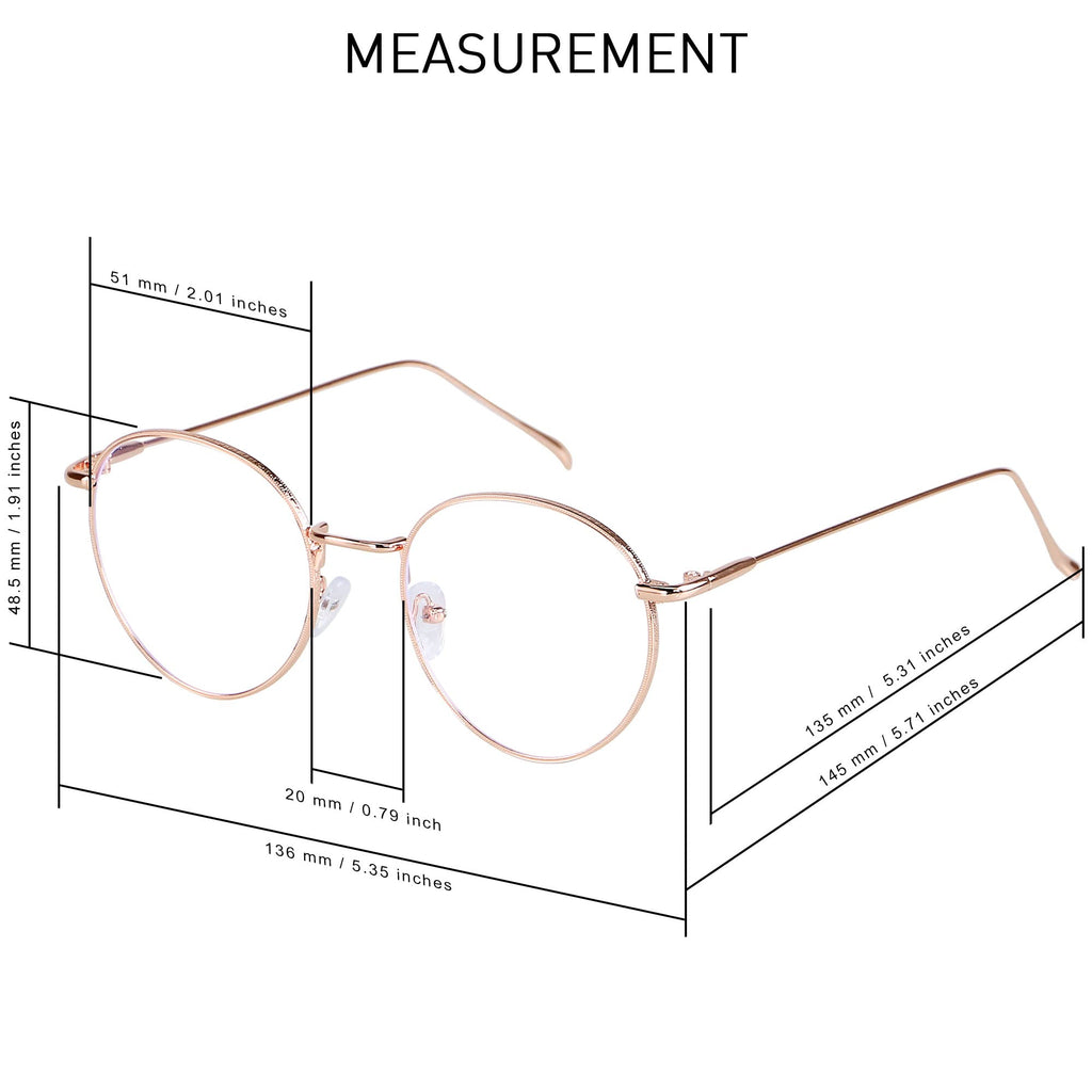ANDWOOD Blue Light Blocking Glasses Women Men Small Face Computer 2 Pack Bluelight Blocker Super Lightweight Metal Frame Round