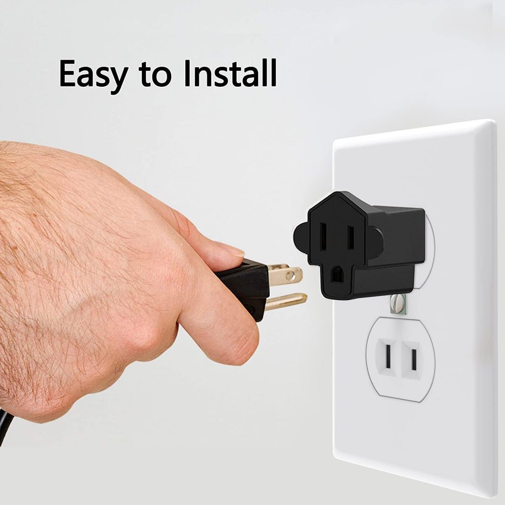 JACKYLED 3 Prong to 2 Prong Grounding Adapter Wall Outlet Converter, 2 Prong Power Adapter Fireproof Material 392℉ Resistant Heavy Duty for Household, Electrical, Indoor Use Only, Black, 10 Pack