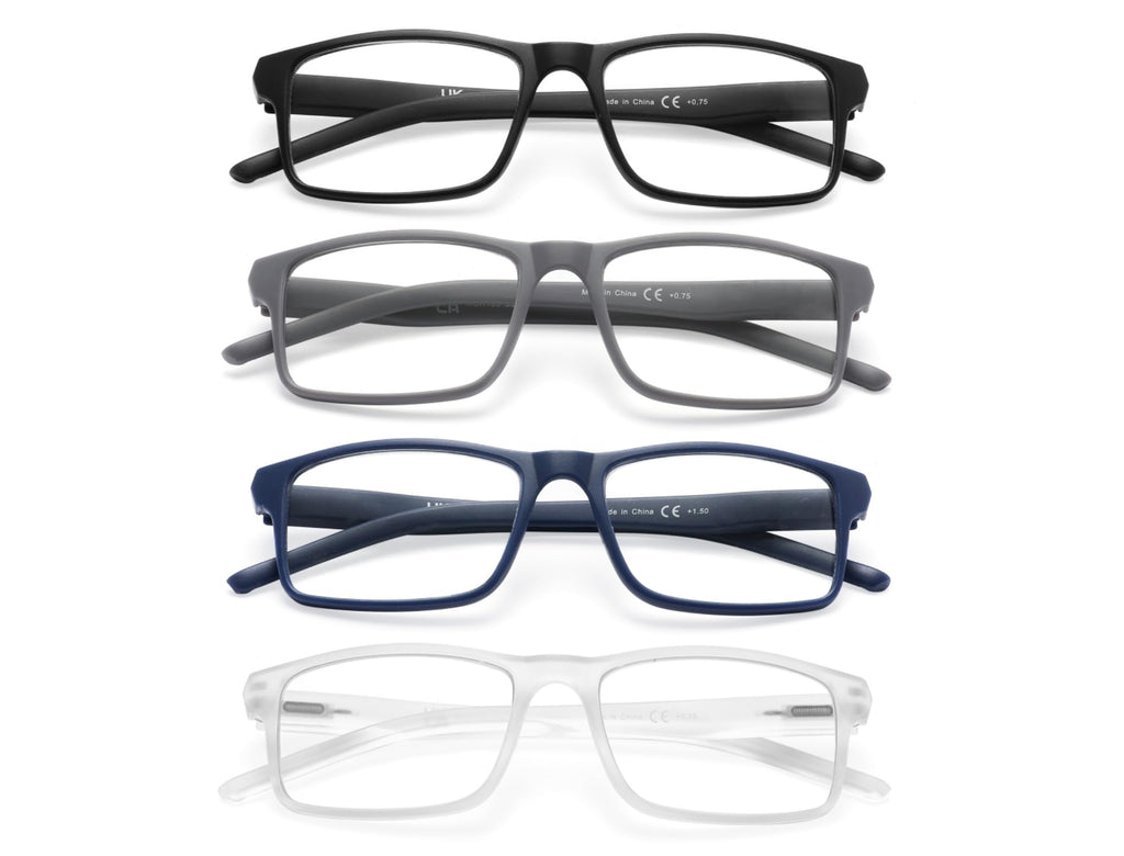 MODFANS Reading Glasses Men Readers 4 Pack,Blue Light Blocking Reading Glasses Anti Glare/Eye Strain Filter UV,Rectangular Unisex Lightweight Frame Comfortable Spring Hinge Eyeglasses 1.75