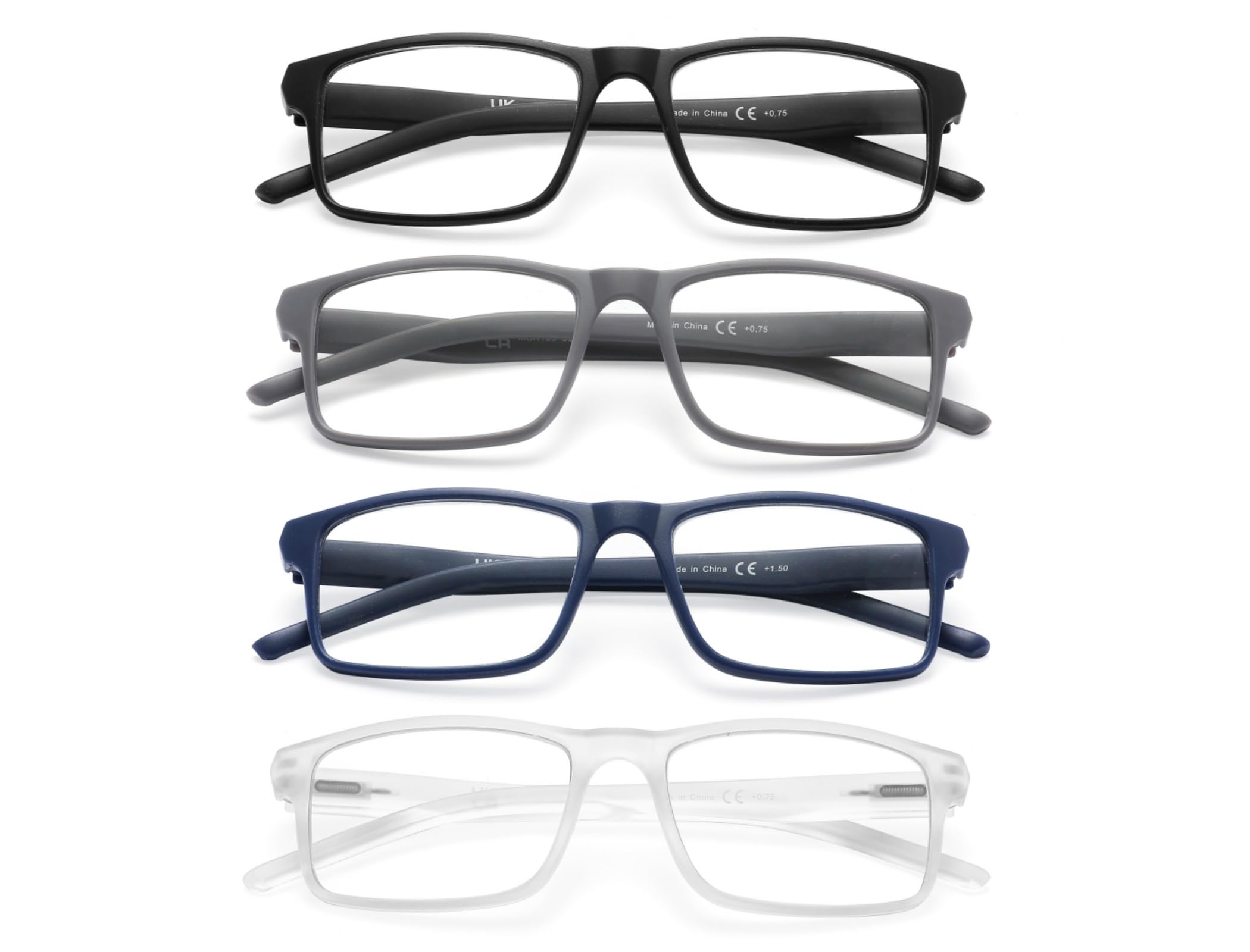MODFANS Reading Glasses Men Readers 4 Pack,Blue Light Blocking Reading Glasses Anti Glare/Eye Strain Filter UV,Rectangular Unisex Lightweight Frame Comfortable Spring Hinge Eyeglasses 1.75