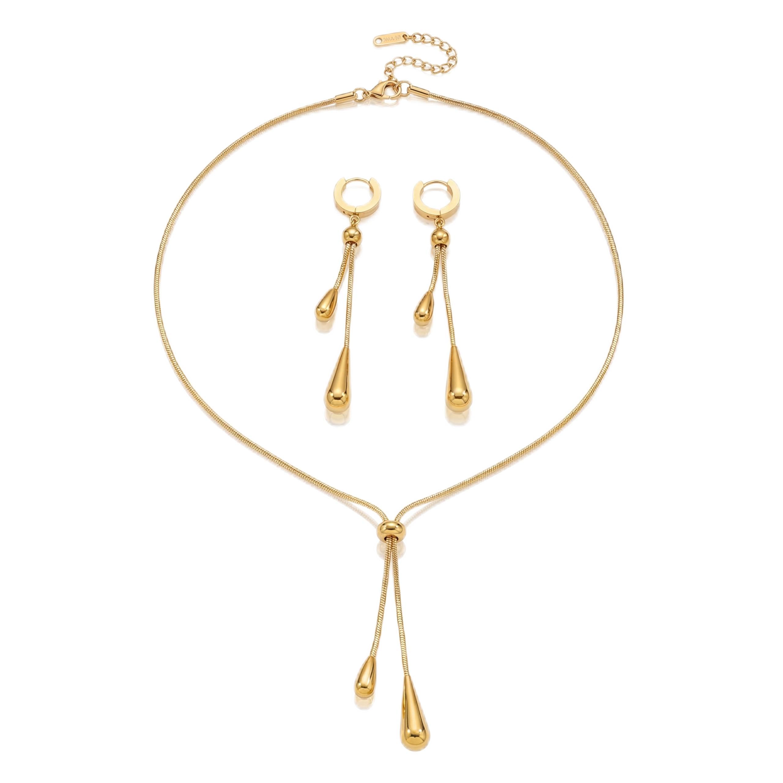RINHOO FRIENDSHIP Gold Plated Teardrop Jewelry Set for Women(Gold Style)