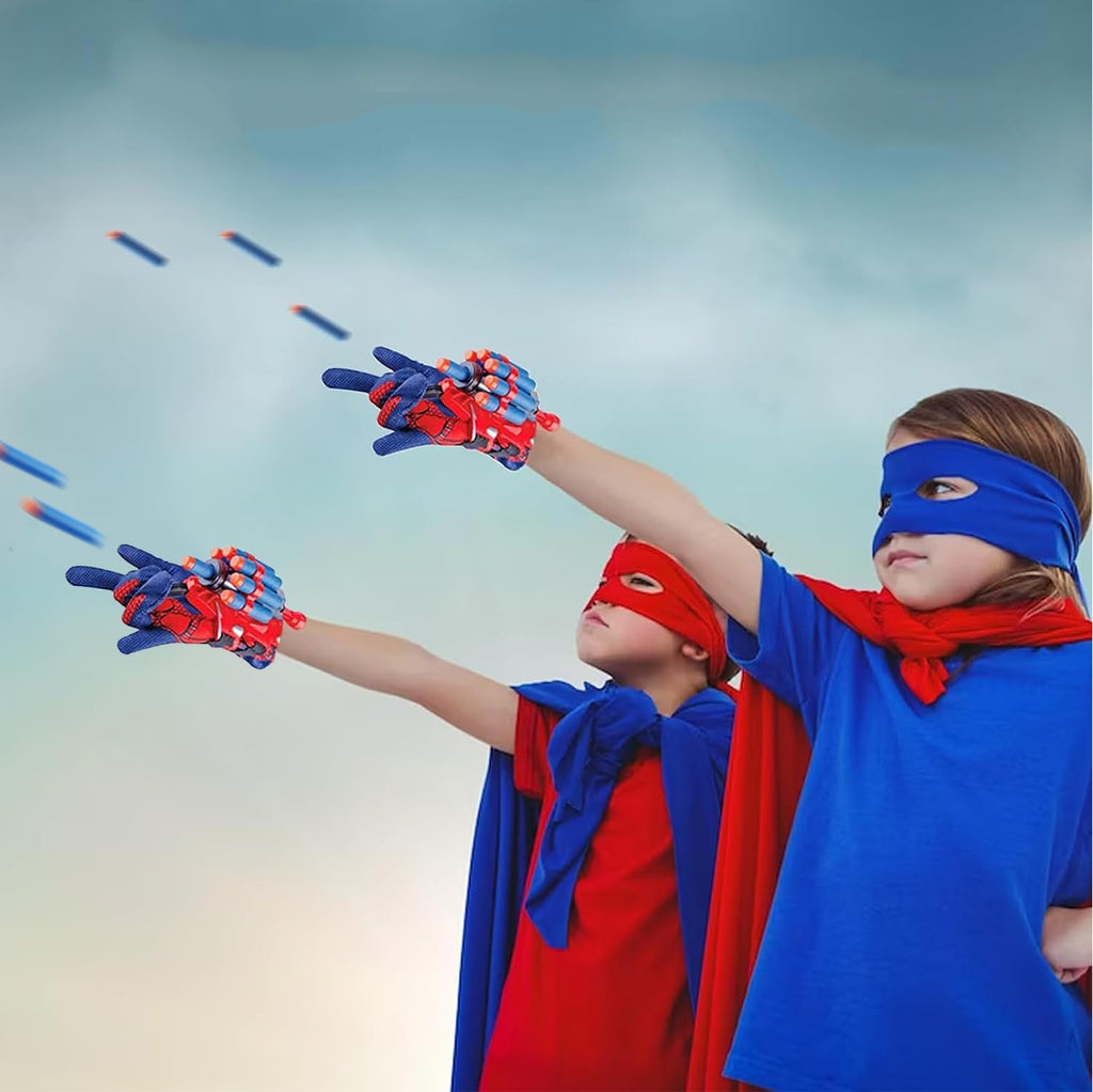 Set of 2 Spider Web Shooter Wrist Launcher Gloves - Halloween Decorations