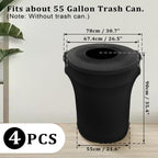 BSTKEY 55 Gallon Stretch Spandex Trash Can Cover, 4 Pack Outdoor Fitted Waste Container Cover Round Garbage Can Covers for Wedding Party Commercial Fundraiser Decor, Without Trash Can (Black)