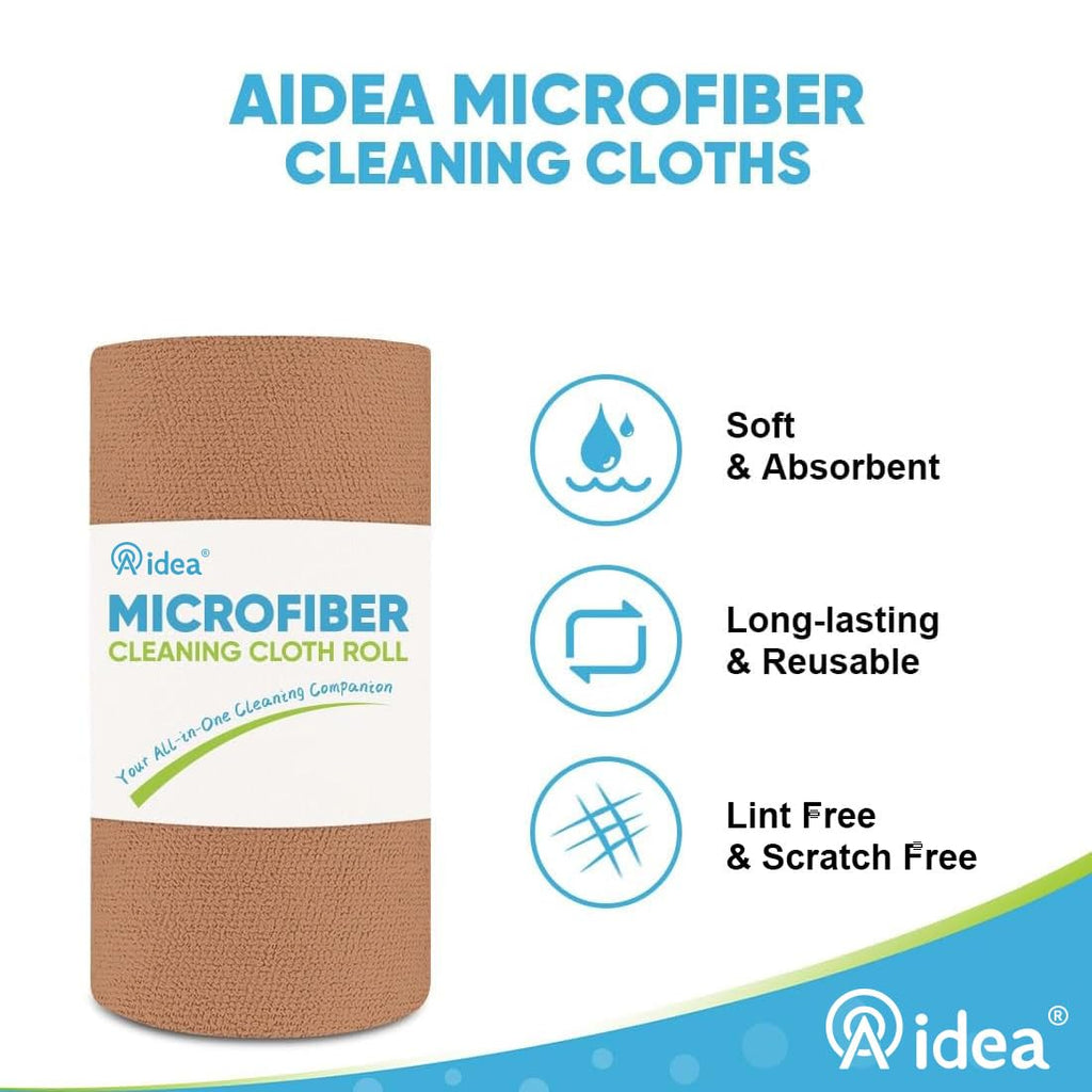 AIDEA Microfiber Cleaning Cloth 165 Sheets 3 Roll, Microfiber Towels for Cars, Shop Rags Washable, Cleaning Rags Reusable Paper Towels for Automotive, Mechanic, Workshops, House,11×9", Coffee