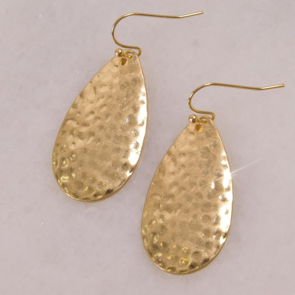 Hammered Teardrop Earrings for Women, Gold Tone Statement Tear Drop Dangles