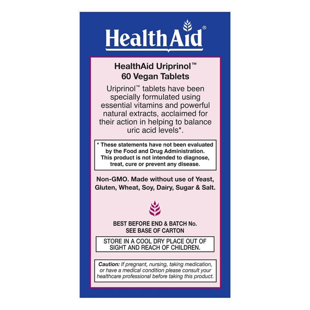 HealthAid Uriprinol® 60 Tablets – Twice‑Daily Antioxidant Uric Acid Cleanse with Montmorency Cherry, Celery Seed, Turmeric & Banaba Leaf – Vegan, Non‑GMO