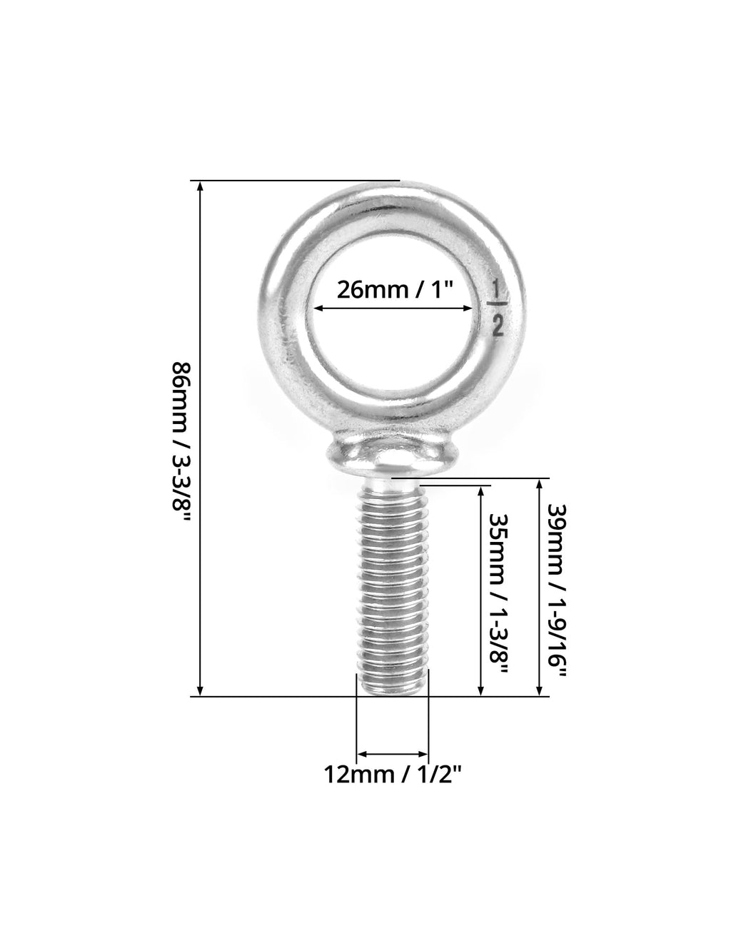 QWORK Machinery Eye Bolt, 10 Pack 1/2" -13 x 1-1/2" Marine Grade 304 Stainless Steel Shackle, Lifting Ring Threaded Eyebolt Shoulder Eyebolts