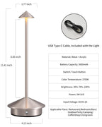 NEWSEE Modern Cordless Table Lamp Set of 2, Portable LED Desk Lamps, 5000mAh Rechargeable Battery Operated Lighting for Bedroom Dining Room Restaurant Coffee Shop Camping Night Light (Brushed Nickel)