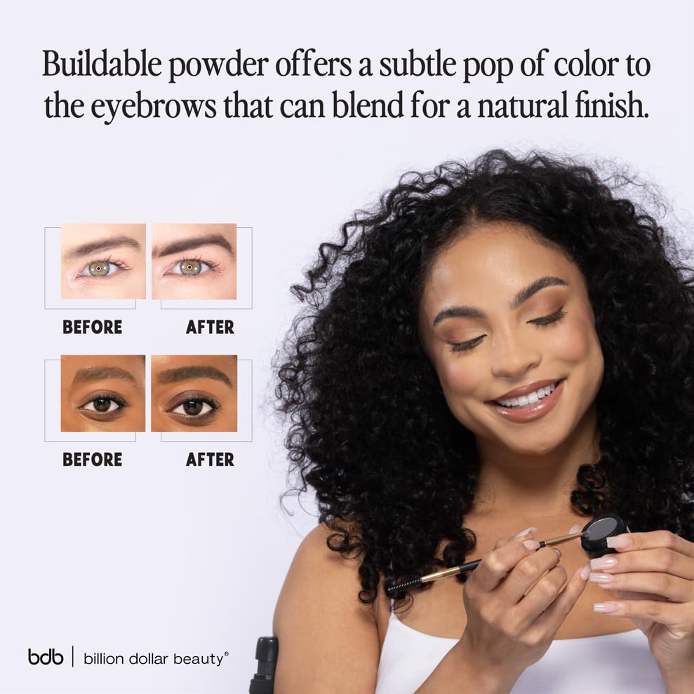 Billion Dollar Brows Eyebrow Powder & Duo Definer Brush – Lightweight, Buildable Formula for Full, Natural Brows, Soft Texture, Seamless Blending, Cruelty-Free & Vegan - Taupe Powder