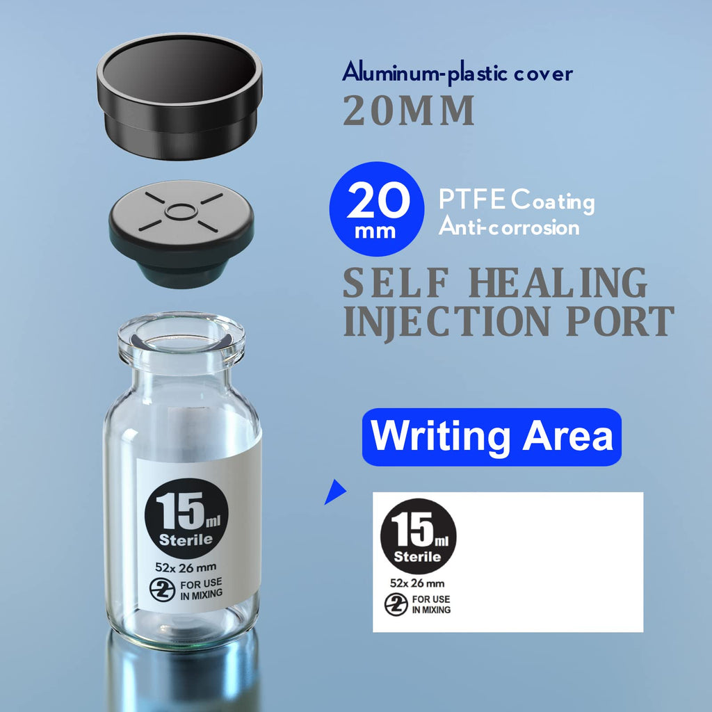Ks-Tek Sterile Empty Vials with Self Healing Injection Port,with Flip Off Aluminum Cap,Sterile Package (15ml,10)