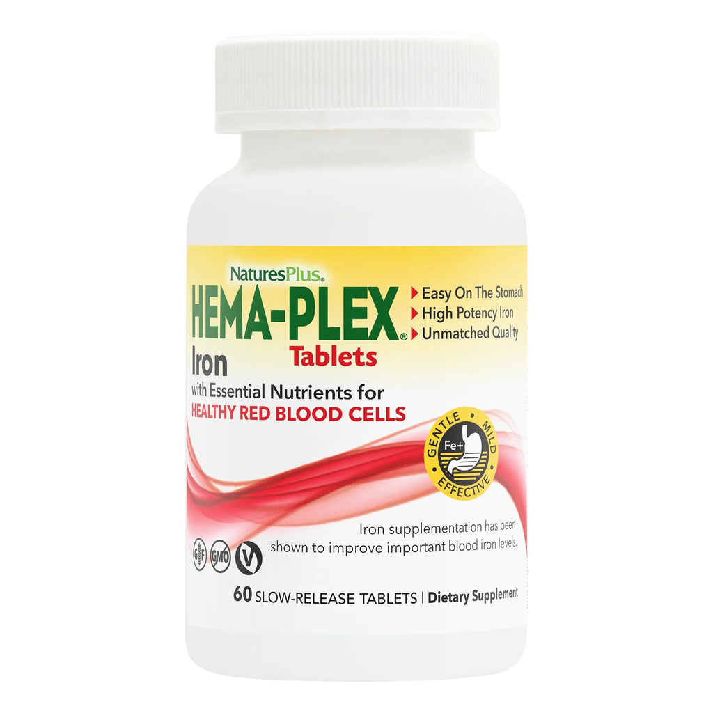 NaturesPlus Hema-Plex Iron - 60 Slow-Release Tablets - 85 mg Chelated Iron - Total Blood Health - With Vitamin C & Bioflavonoids - Non GMO, Vegetarian & Gluten Free - 60 Servings