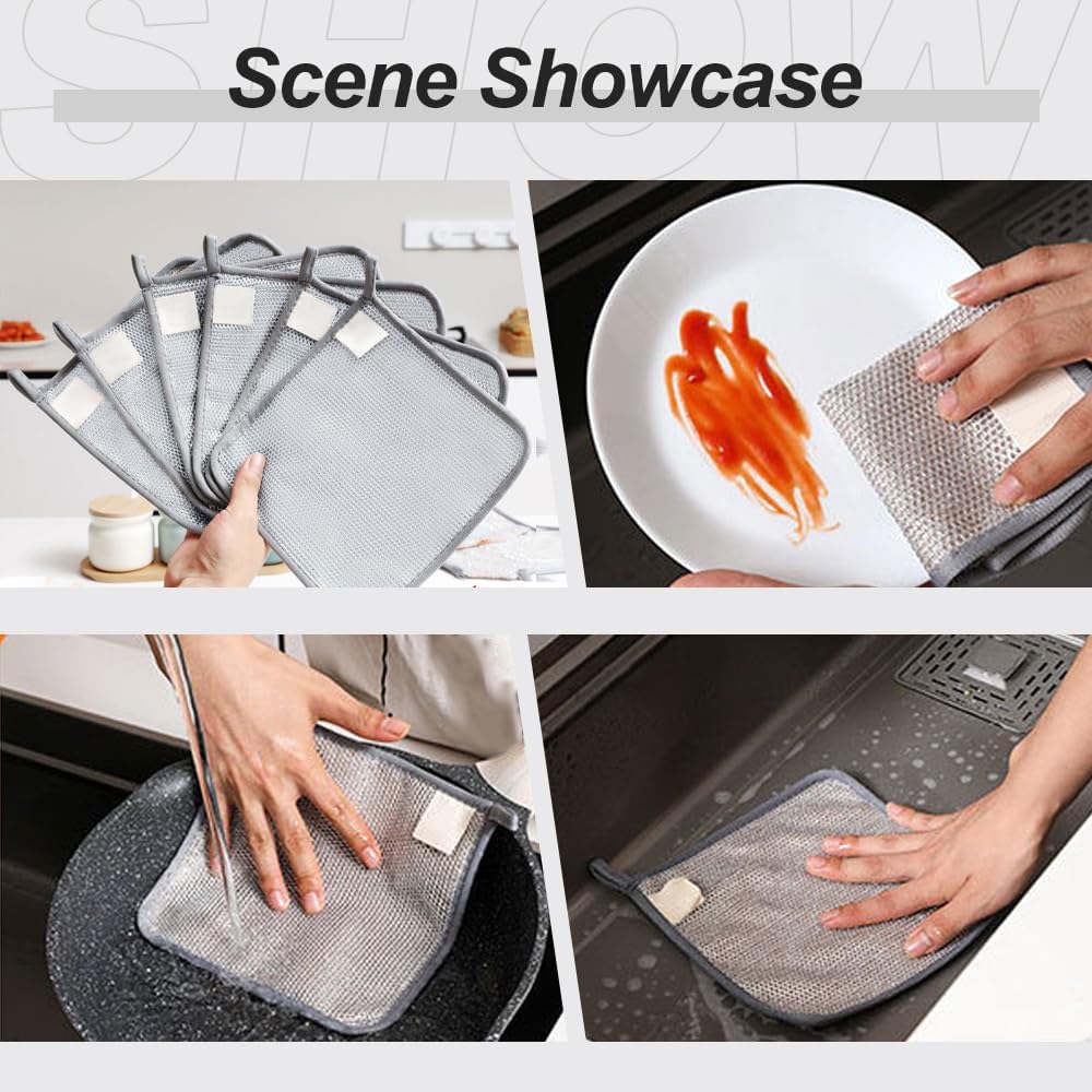 Jiexily 2025 New Multipurpose Wire Dishwashing Rags for Wet and Dry, Metal Scrubbing Pads Sponge Cloths Towels Clean, Non-Scratch Wire Dishcloth for Home Kitchen Dishes, Sinks (10 Pcs)