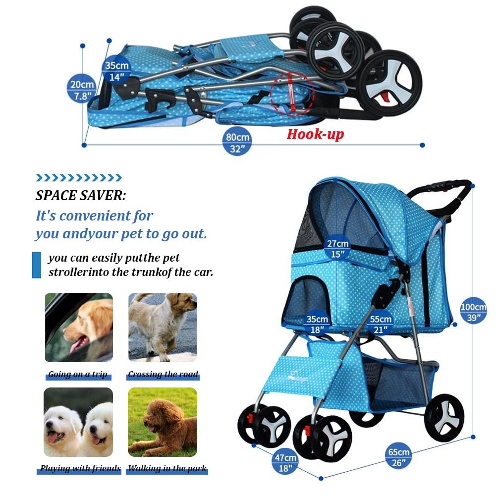 LWWJJ Pet Stroller 4 Wheels, Multifunction Dog Cat Jogger, Folding Lightweight Travel Stroller with Detachable Carrier & Cup Holder for Small/Medium Dogs and Cats, Red
