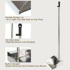 Metal Dustpan Long Handle Stainless Steel Dustpan,Heavy Duty Standing Dust Pan with Teeth, Indoor Outdoor Up for Home Kitchen Lobby Room Office