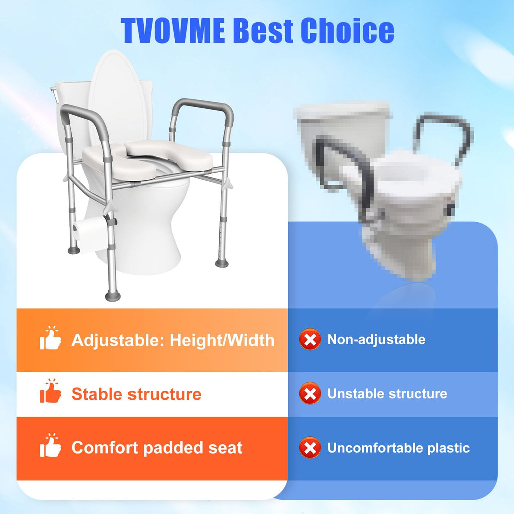 Toilet Seat Riser for Seniors, FSA HSA Eligible Raised Toilet Seat with Handles, 8-Level Height & 3-Level Width Adjustment, Fits Most Body Sizes and Toilets, for Pregnant & Disabled