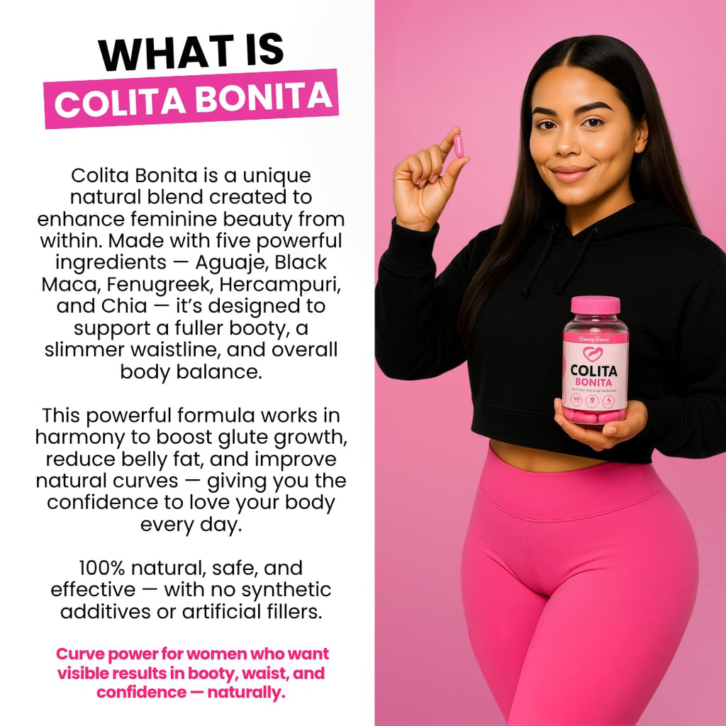 Colita Bonita – Aguaje, Black Maca & Fenugreek Pills – Natural Booty Growth & Hip Shaping Supplement – Supports Curves, Hormonal Balance & Waist Definition – 60 Capsules (30-Day Supply)