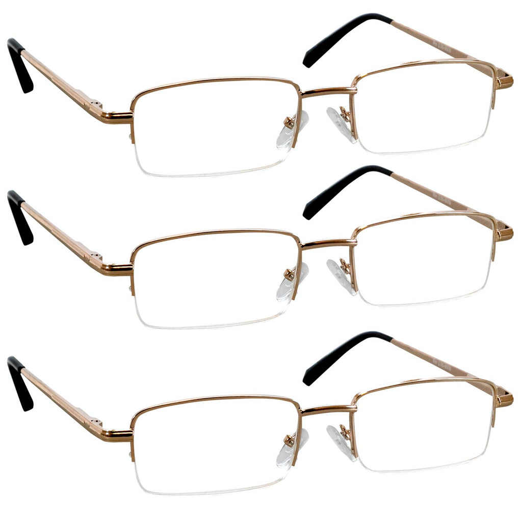 TruVision Readers 3 Pk - Gold Metal Frames and Clear Acrylic Lenses 3.25
