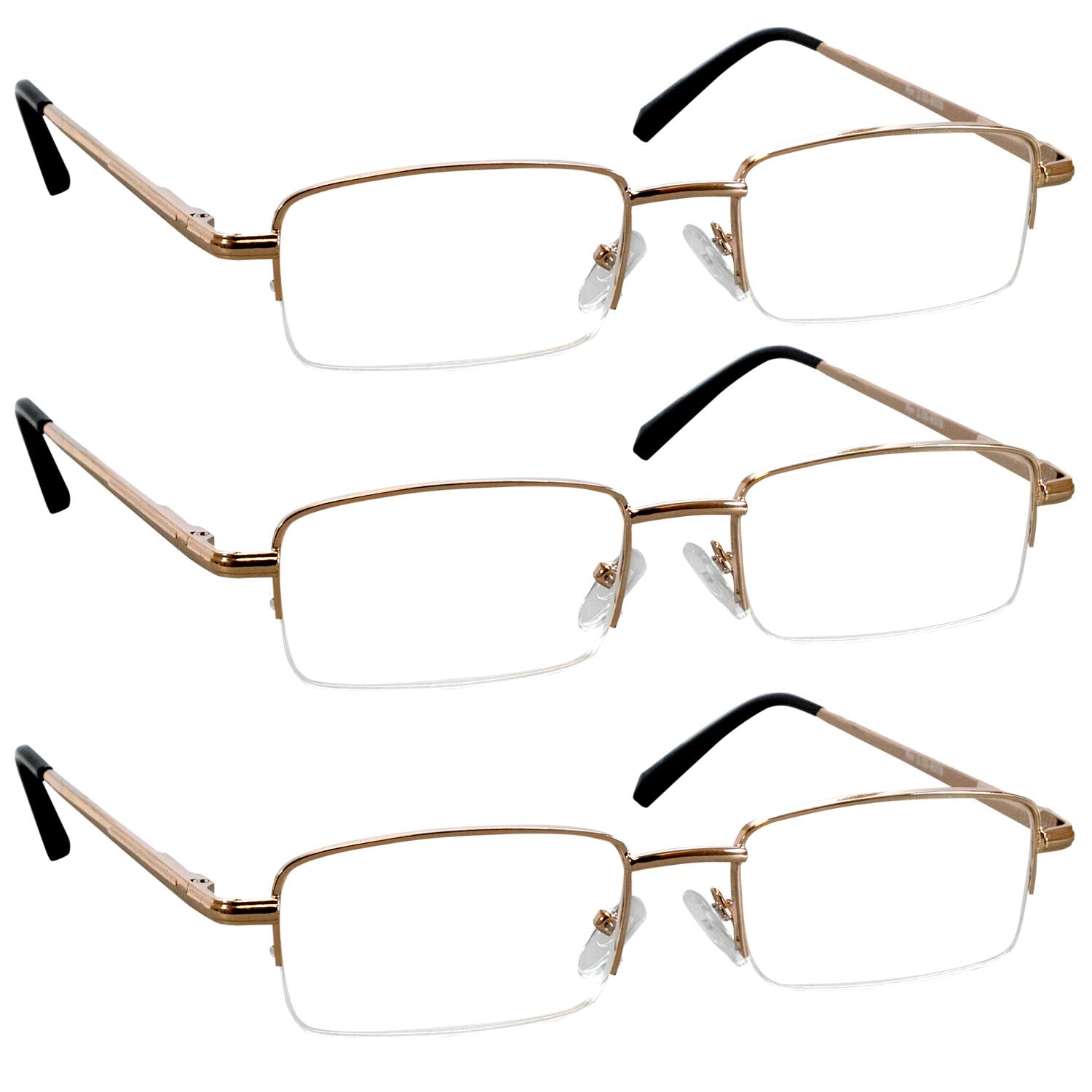 TruVision Readers 3 Pk - Gold Metal Frames and Clear Acrylic Lenses 3.25