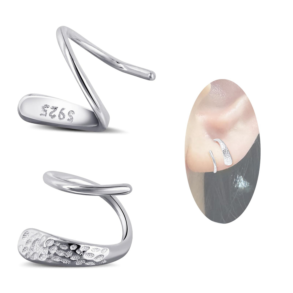 Desnuage Tiny Double Hoop Earring S925 Sterling Silver Small Hammer Texture Hoop Hypoallergenic Spiral Twist Earrings for Women Trendy