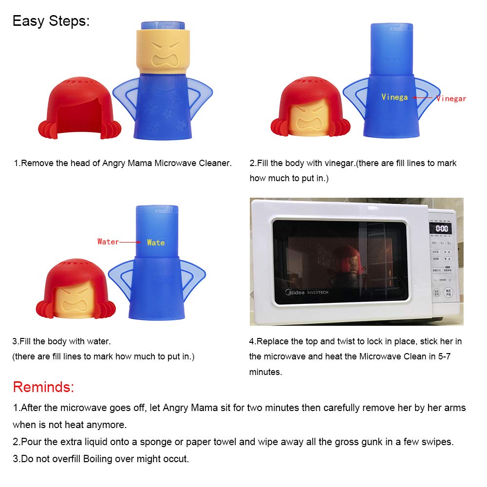Aivwis Angry Mom Microwave Cleaner, Mad Mama Microwave Steam Cleaner, Just Add Vinegar and Water, Easily Cleans the Crud in Minutes (Blue)