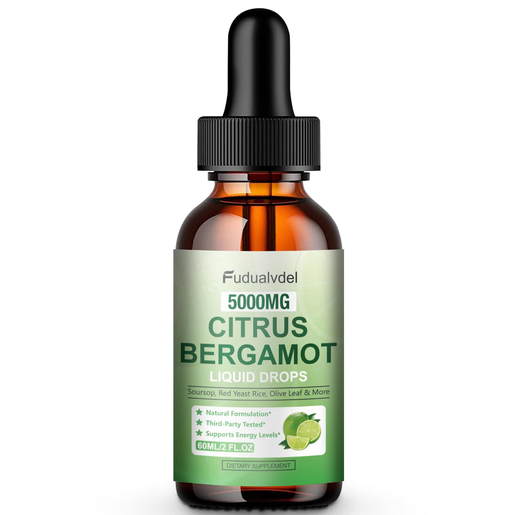 1 Pack 5000mg Citrus Bergamot Liquid Drops,Reduce Triglycerides Bergamot Supplement for High Cholesterol, Immune Support for Anti Aging,Antioxidant,Lime Bitter,Natural Olive Leaf Extract,2 Fl Oz