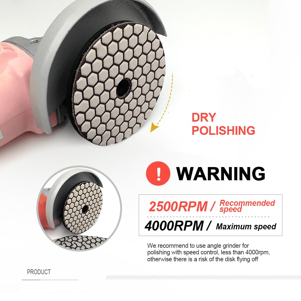 SHDIATOOL 7Pcs 4-Inch Dry Diamond Polishing Pads Grit 200 for Granite Marble Stone Sanding Pads Grinding Pads Abrasive Set